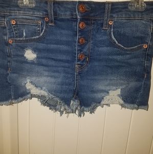 AMERICAN EAGLE button fly distressed hi rise short shorts size 4